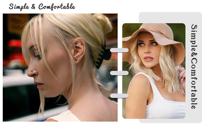 FIBO STEEL 14 PCS 16G Threadless nose rings Set for Women Surgical Steel Screw Back Cubic Zirconia Flat Back Earrings Heart Design Chain nose piercings septum jewelry