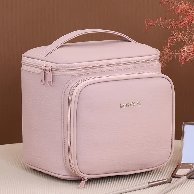 Elegant Multi-Compartment Makeup Bag, Velvet Handbag, Waterproof PU Material, Ideal for Travel & Home Use, Perfect Gift for Women