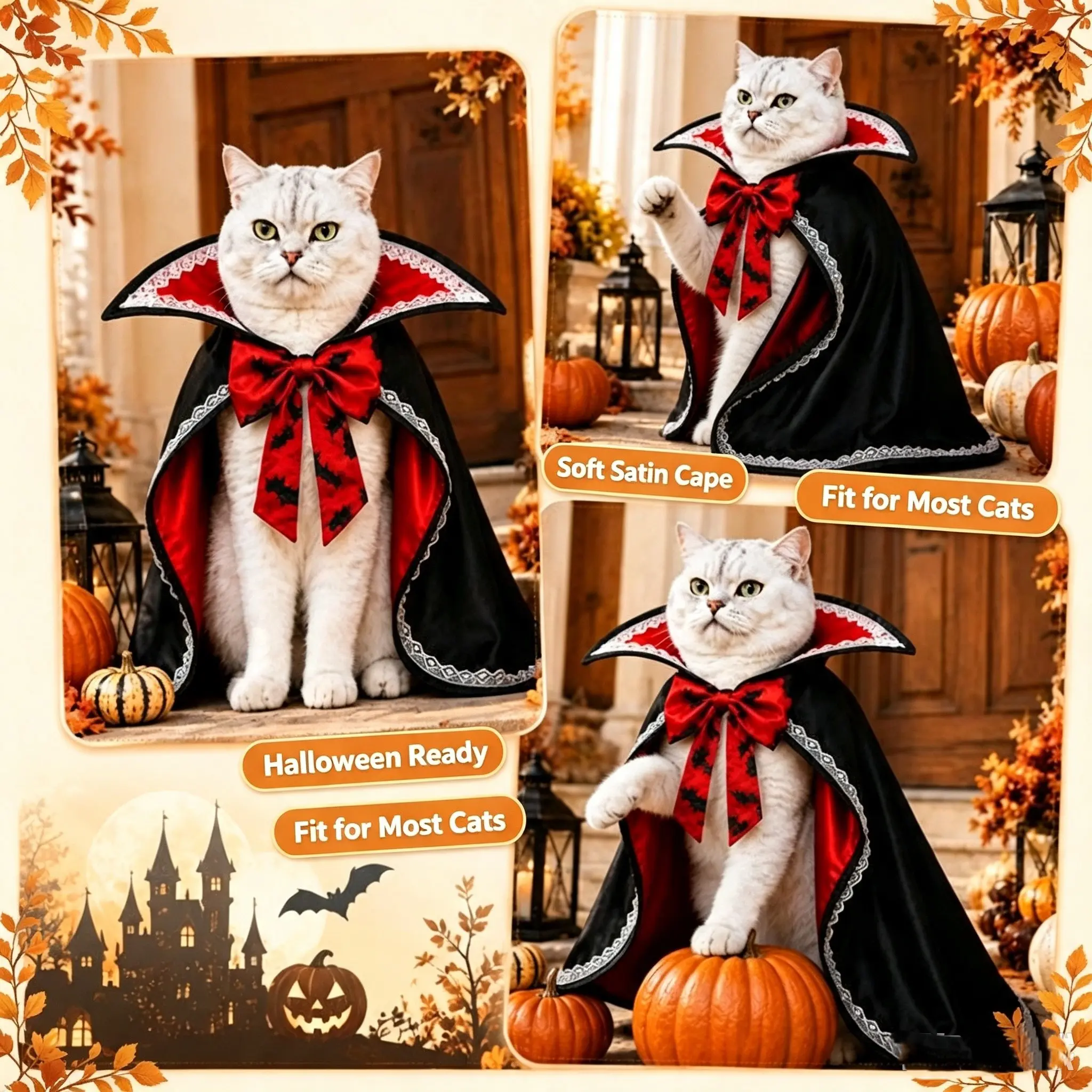Pet Halloween Vampire Cape Bat Costume, Dog Cat Transformation Funny Cosplay Clothes, Hooded Shawl for Pets, Perfect for Halloween Parties