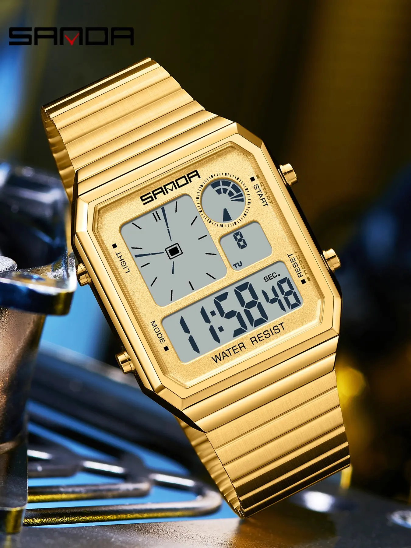 Men's Square Dial Watch, Multi-Strap Casual Business Multifunctional Night Glow Waterproof Stopwatch, Electronic Timer, Segment Timing, Waterproof Digital Watch