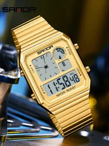 Men's Square Dial Watch, Multi-Strap Casual Business Multifunctional Night Glow Waterproof Stopwatch, Electronic Timer, Segment Timing