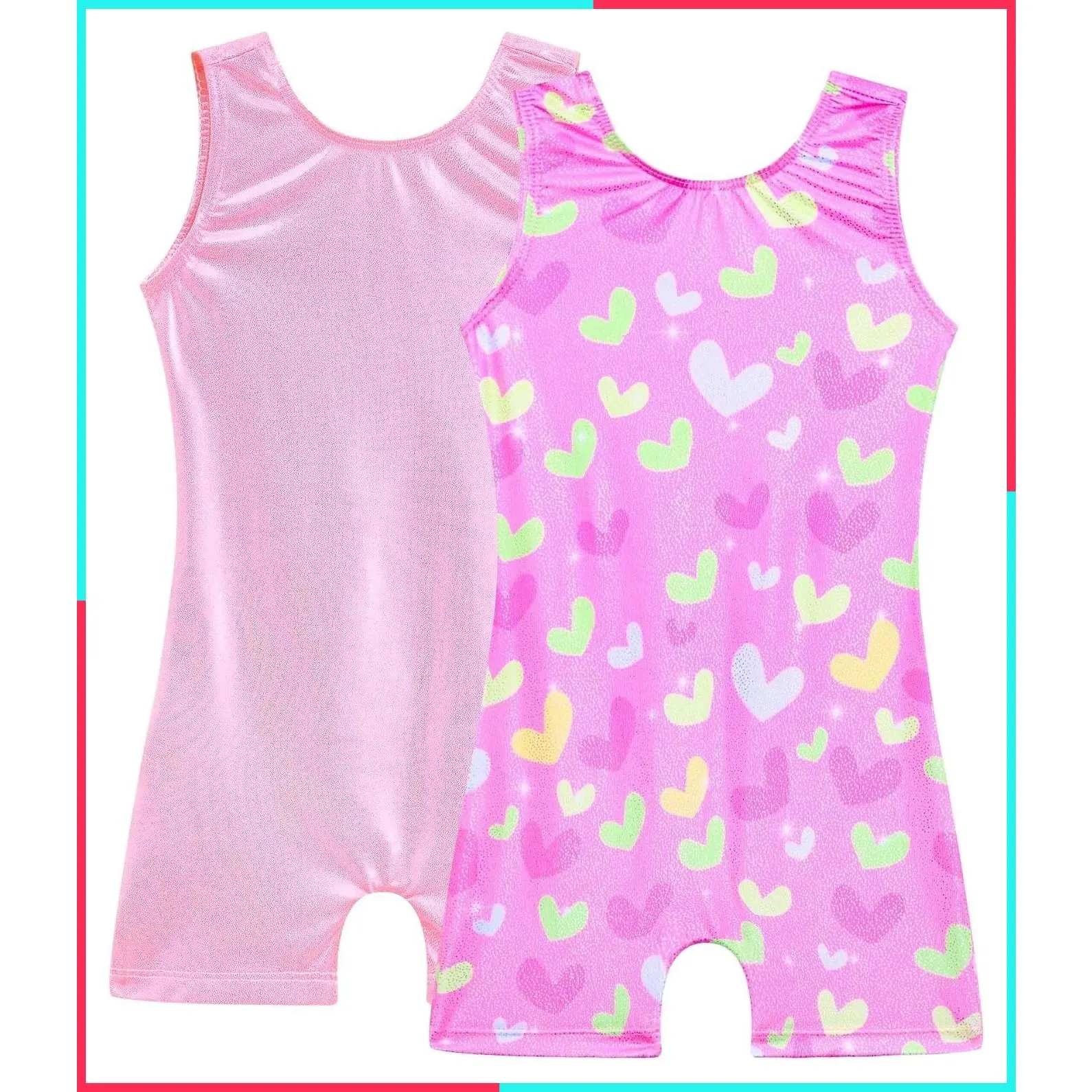 Girls 2 Pack Sparkly Sleeveless Gymnastics Leotards Biketards Unitard Bodysuit Quick Dry Breathable Stretchy with Shorts for Tumbling Dance Workout Athletic Comfortable