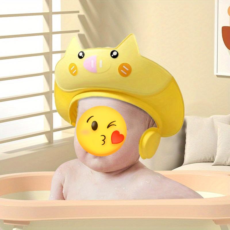 Adjustable leak-proof baby shower cap, cute cartoon cat design - baby products, waterproof PP material, suitable infants and toddlers, 0+ months, pink/blue/yellow, newborn essentials, baby products clearance