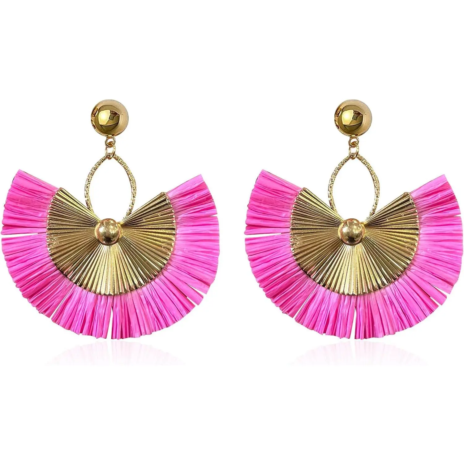 Straw Statement Tassel Earrings Hoop Tassel Bohemian Geometric  Earrings for Women