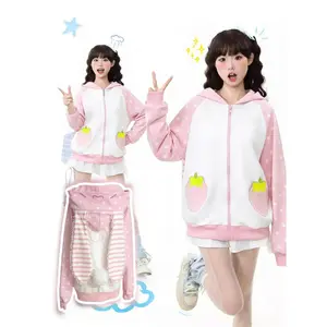 Japanese Kawaii Sweatshirt Long Seleeve Casual Women Subculture Hoodies Dots Print Coat Cute Sweet Style Chic Women Clothing