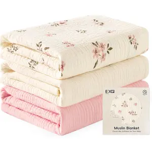 Home Swaddle Blankets for Baby, 3 Pack Cotton Breathable Soft Receiving Blankets for Newborn Boys and Girls, Baby Essentials & Gift, 38x40 inches(Pink Blossoms)