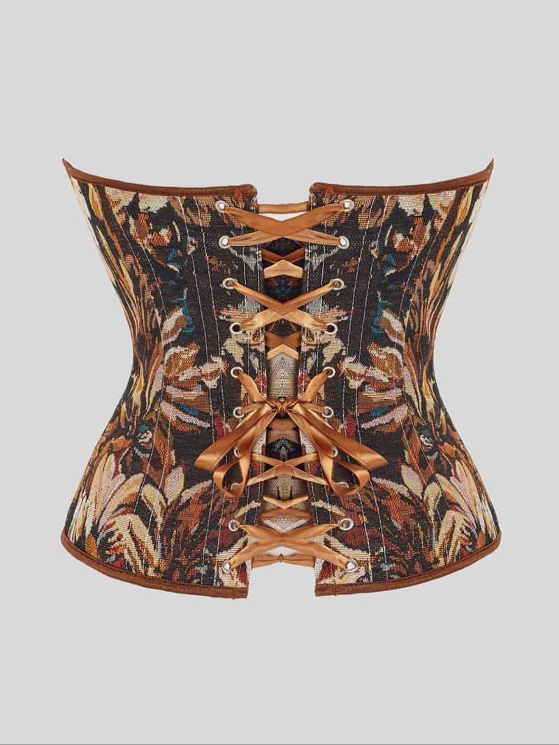 Women's Floral Print Shapewear Tops, Fashionable Lace Up Closure Corset, Shaper for Lady