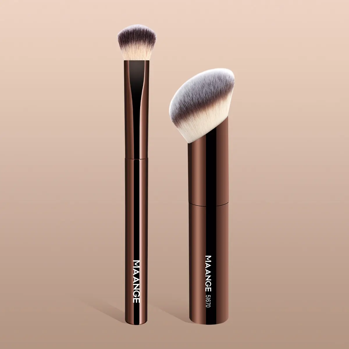 Maange 2-Piece Aluminum Makeup Brush Set, Concealer Brush, Foundation Brush, Blush Brush, Eyeshadow Brush, Makeup Tools