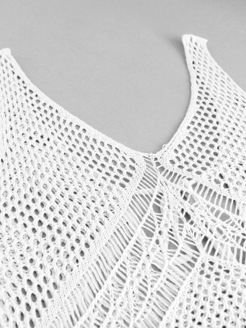 Women's Plain Hollow Out Split Thigh Tie Back Sheer Tank Dress, Summer Clothes Women, Casual V Neck Sleeveless Cover Up Dress for Summer, Ladies Clothes for Beach Holiday, Swimwear Coverups, Swimsuit Cover Up, Summer Swimming Cover