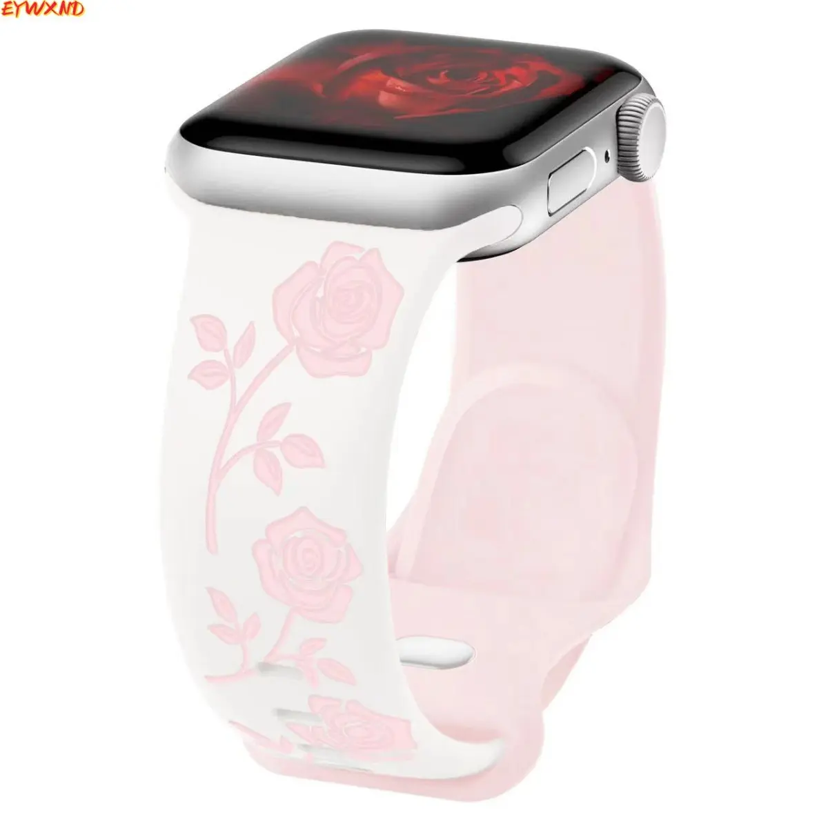 EYWXND Suitable for Apple Watch Ultra silicone two-tone watch straps with laser-engraved roses, customizable wholesale. tiktokshopbacktoschool