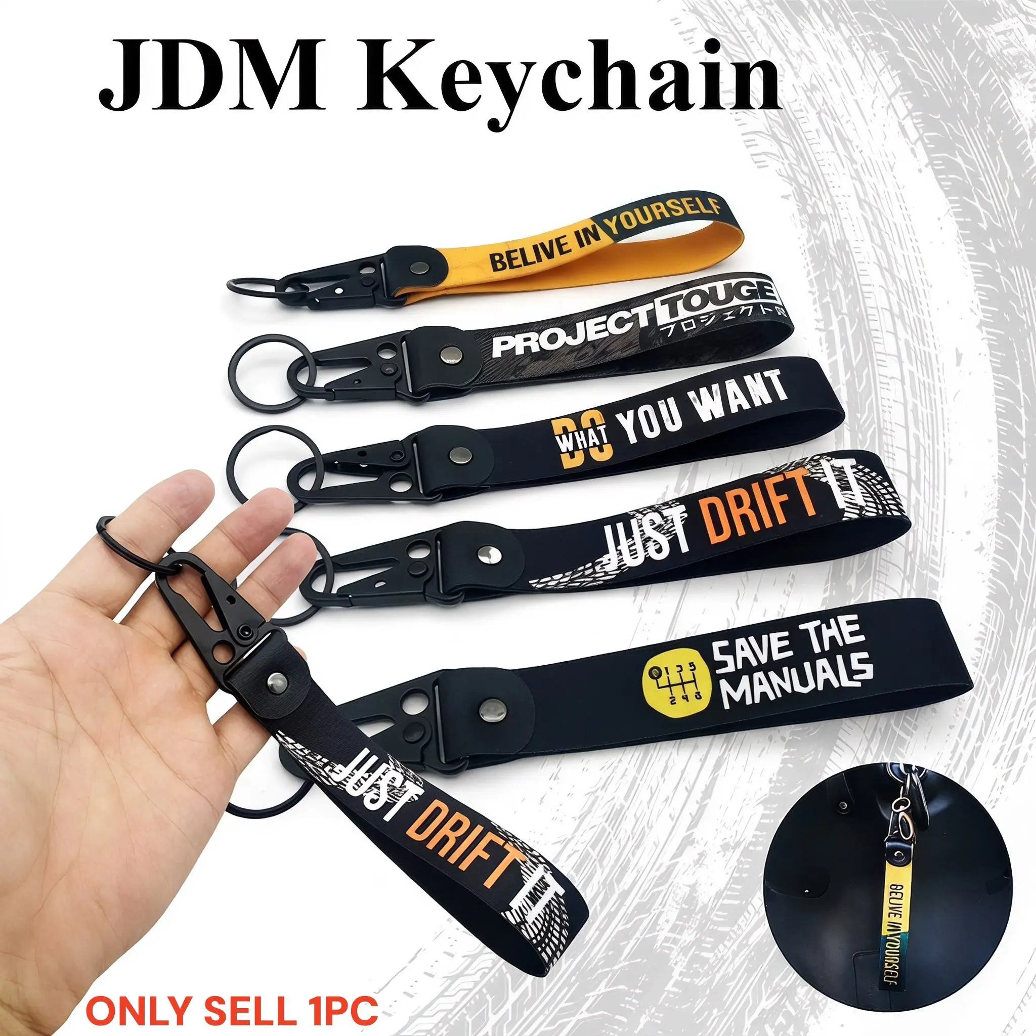 1 pc JDM DRIFT Slogan Keyring Car Keychain Wrist Lanyard & Backpack Hook The Ideal Accessory for Motorcycle & Auto Enthusiasts, Men & Women, Celebrating Modified Culture & Perfect for Car Lovers BELIVE IN YOURSELF,JUST DRIFT IT,DO YOU WANT