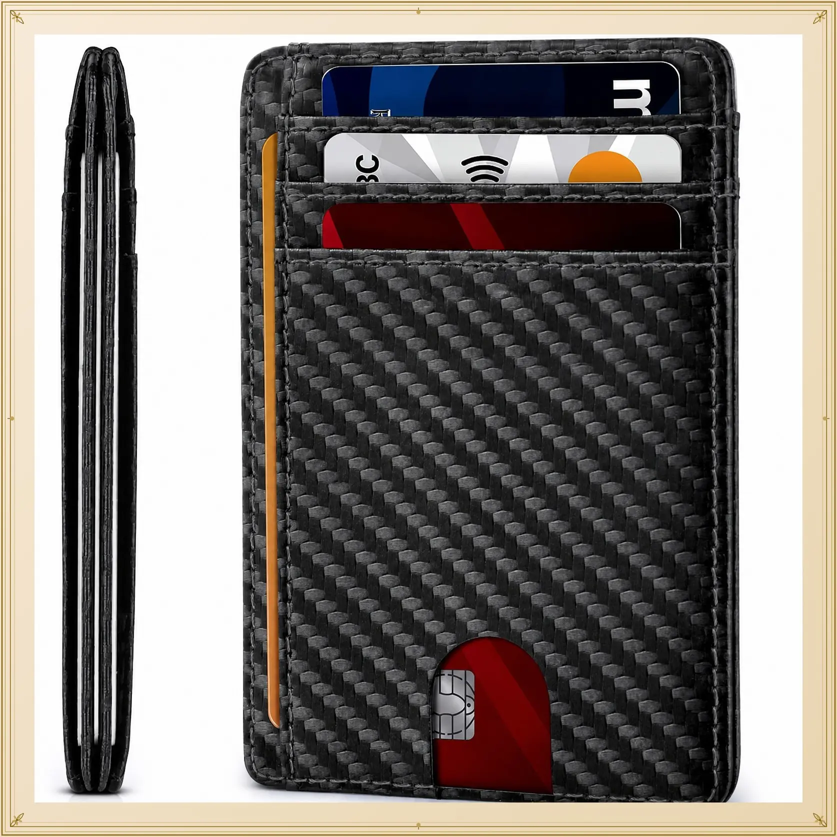 Slim RFID Blocking Leather Card Holder Wallet for Men Women - Minimalist 8-Slot Thin Design for IDs Credit Cards Front Pocket Purse Pants TravelGift