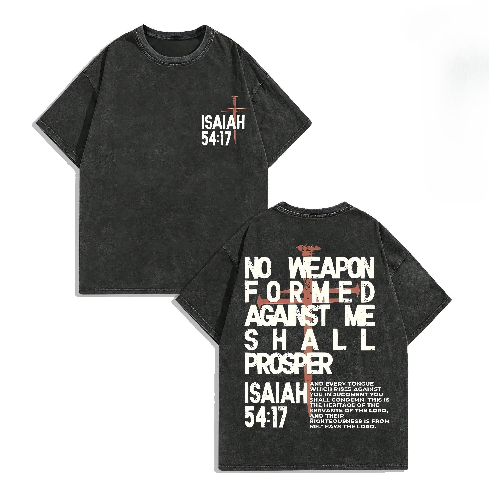 No Weapon Christian Washed T-Shirt, Oversized Faith Tee, Unisex Streetwear Jesus Shirt, Bible Verse Graphic Top for Men and Women Cotton Menswear Basic Dress women's and men's tops TikTokShop Black Friday