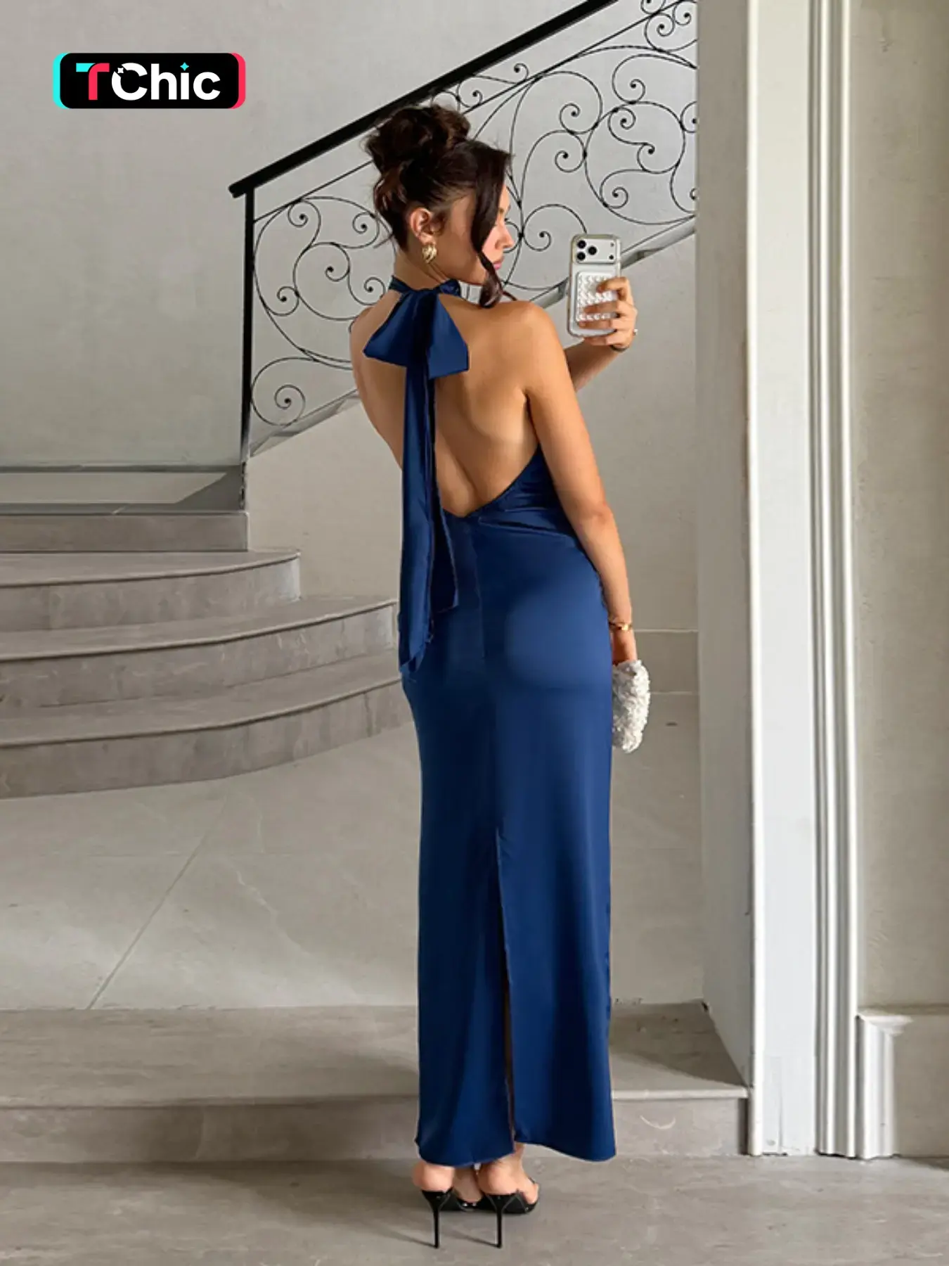 Women's Plain Backless Satin Formal Evening Dress, Elegant Solid Color Sleeveless  Dress for Party & Banquet, Ladies Summer Clothes, Formal Wear