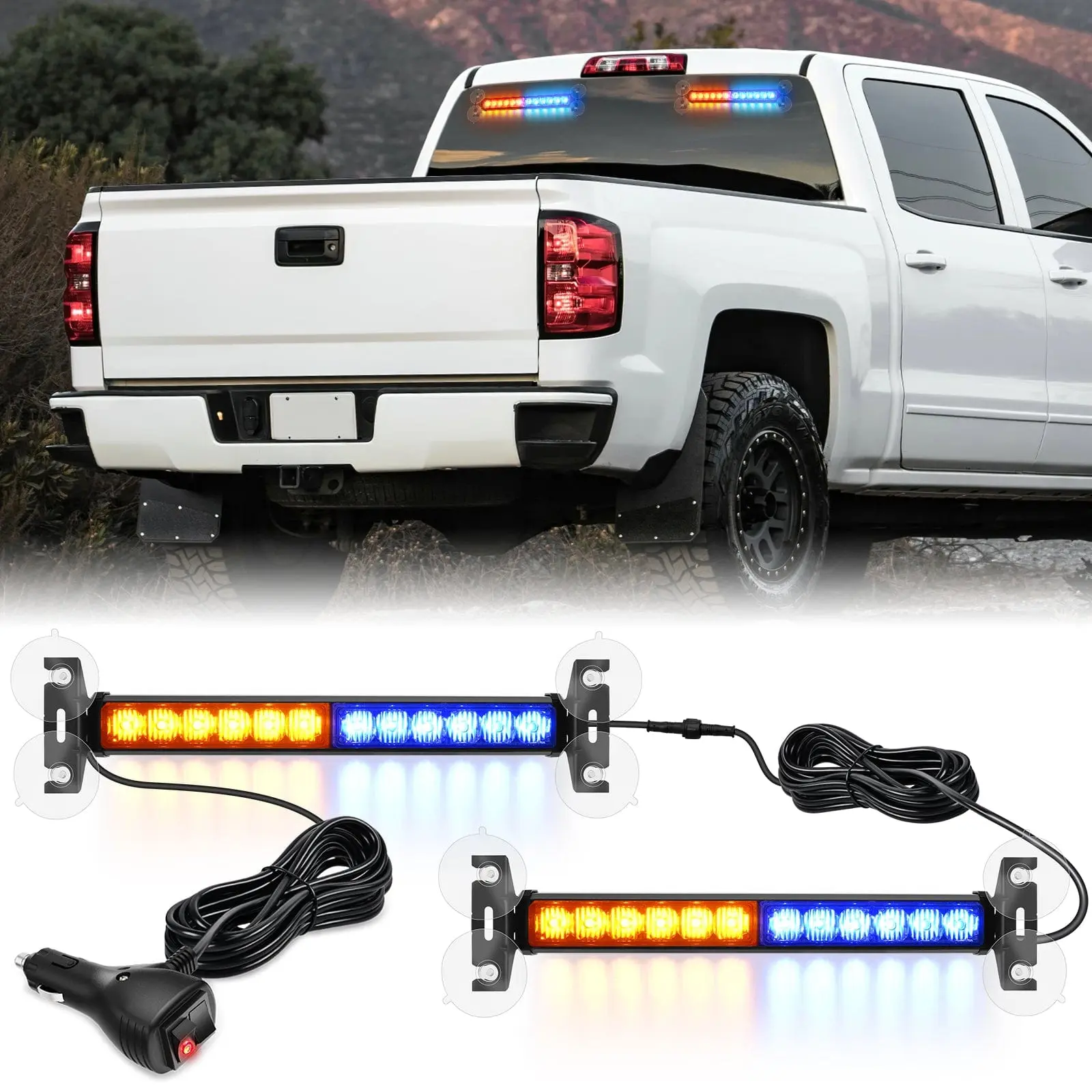 Nilight 24LED   Strobe Traffic   Light Bar 2 in 1 Amber Blue Dash   Safety Flashing Lights Front/Rear Windshield Construction Lights for Trucks Cars Plow Police  s