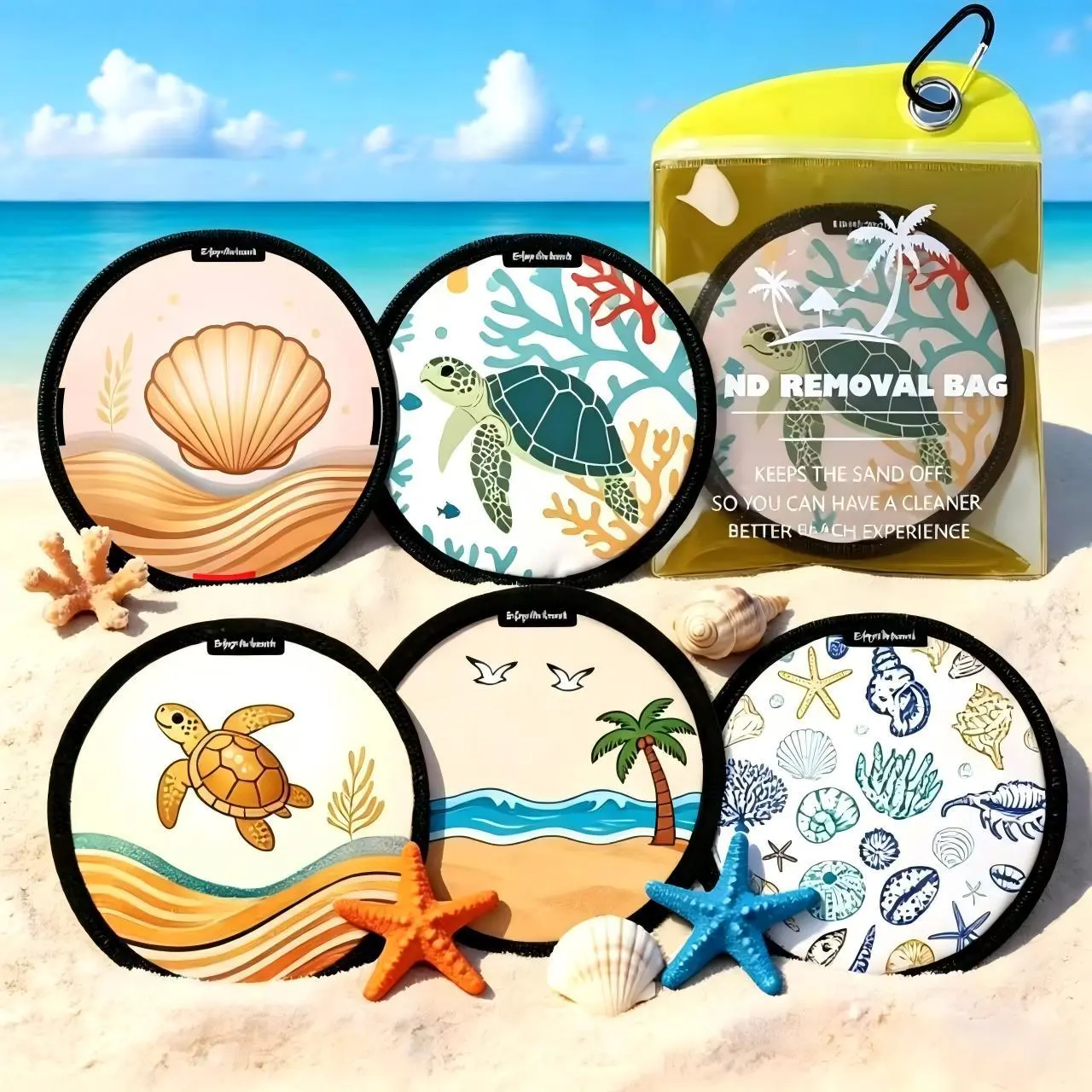 Portable beach sand remover; efficient sand remover; no water needed; reusable sand wiping cloth; suitable for outdoor swimming, camping, and travel.