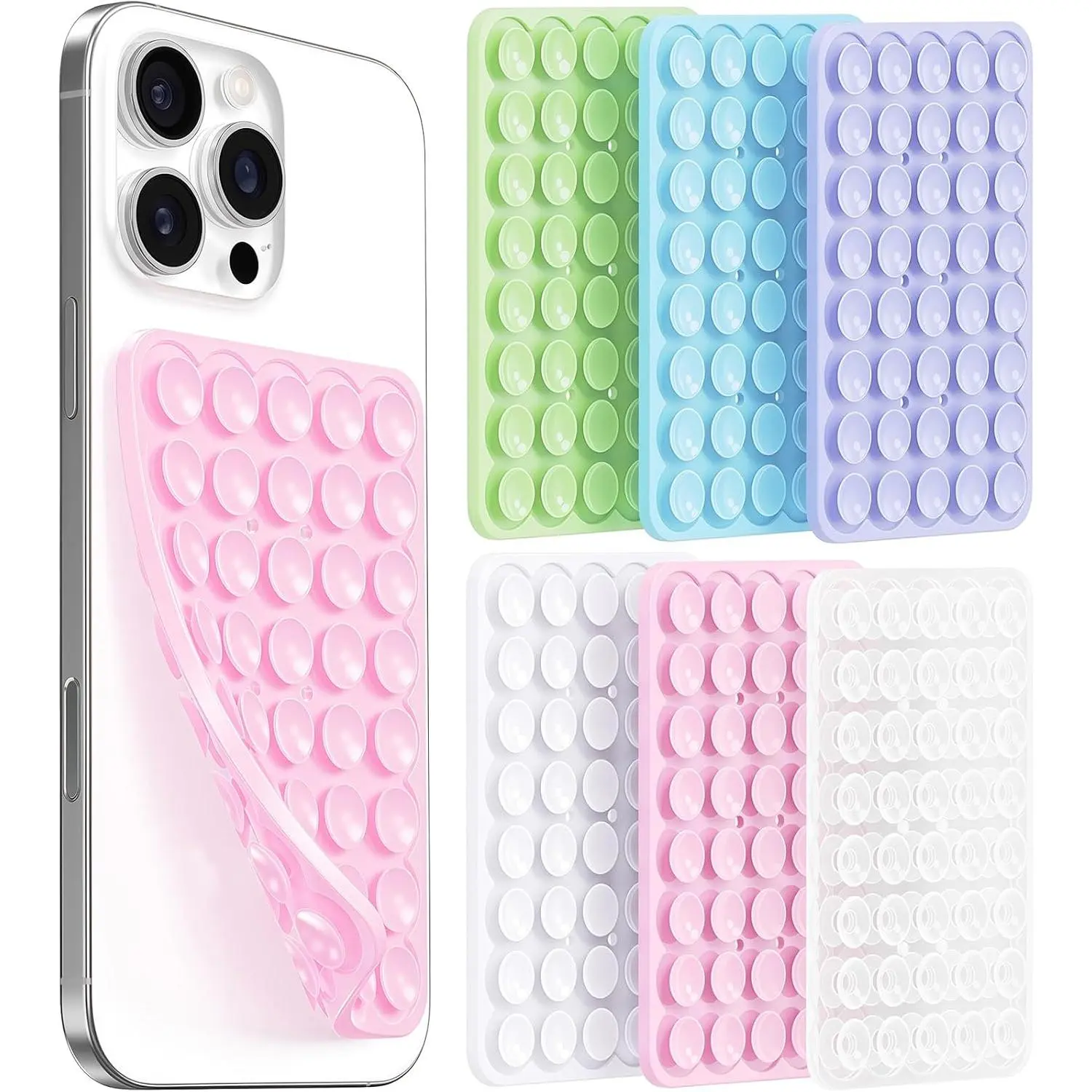 6 Pack Double Sided  Suction Cup Phone Case Mount, Upgraded  Suction Cup and  Suction Power Sticky Phone Grip, Non Slip Phone Accessories 2.55"x3.94"