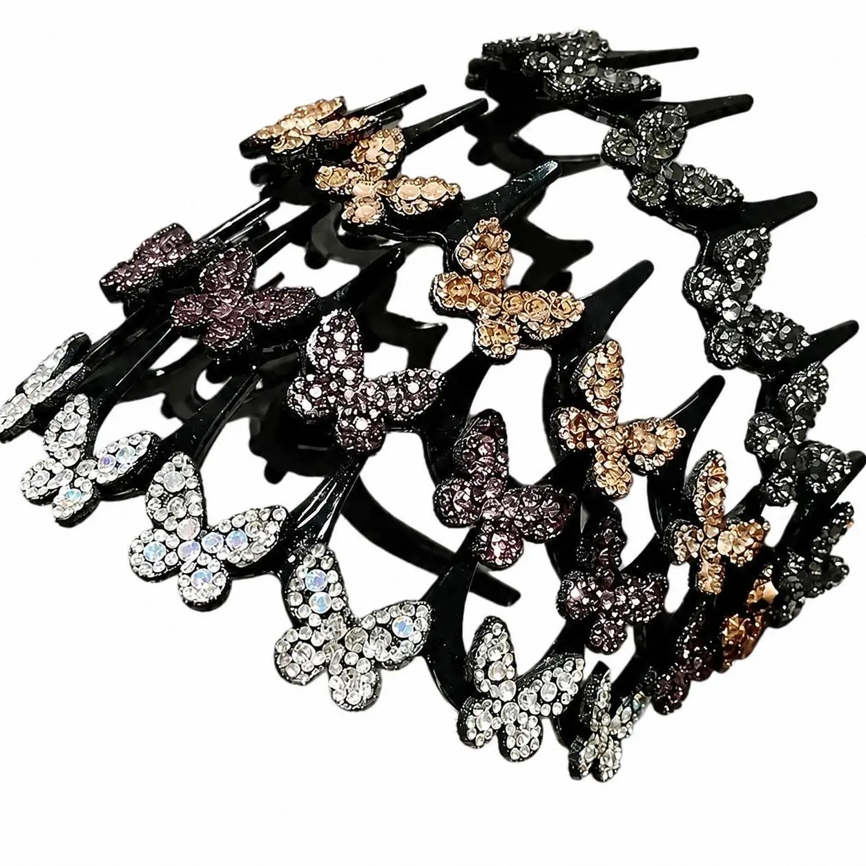 Women’s Elegant Wavy Non-Slip Plastic Headband with Delicate Butterfly Crystal Accents - Lightweight, Durable Hair Accessory for Weddings, Formal Events, Stylish Updos