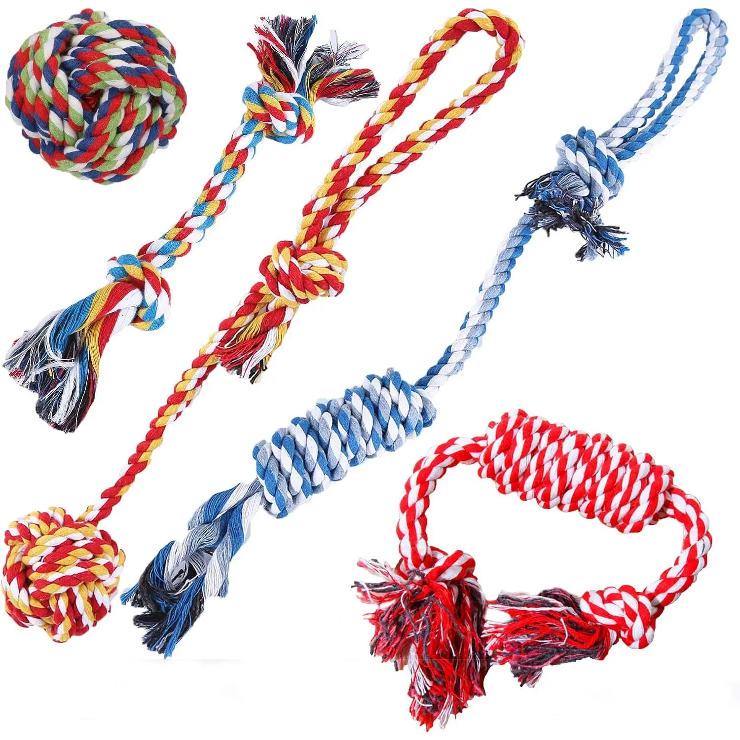 , 5-Pack Ferret Rope   Toys, Puppy  Toys & Accessories for Cage, Machine-Washable Durable  Knotted Rope  Tug Toys for Small to Medium Breeds, 3” - 19”