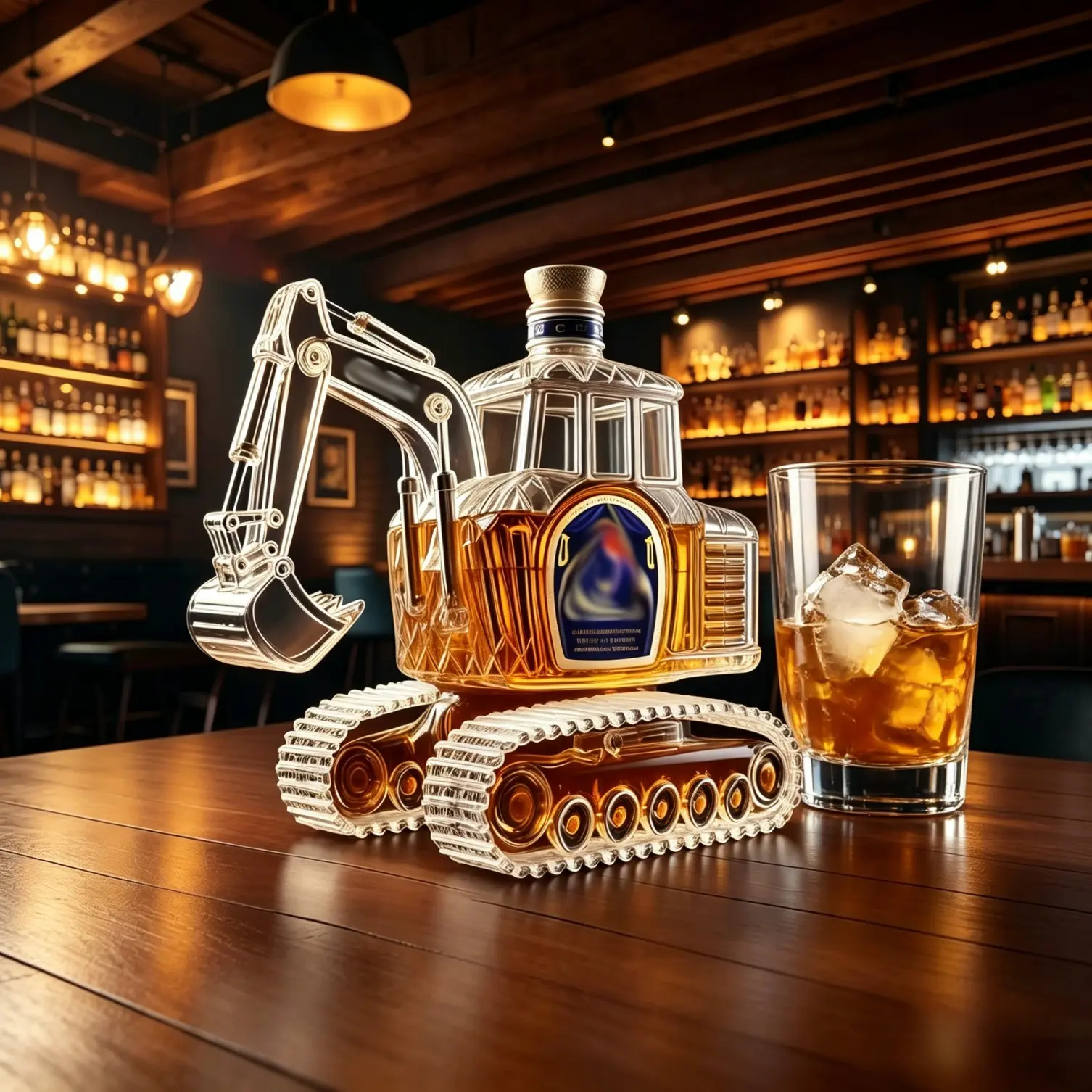 Unique Industrial Excavator Glass Bottle 11.5oz, Handcrafted Empty Decanter, Perfect Gift for Mechanics & Bar Lovers, Non-Lead Crystal Glass, Home Bar Accessories