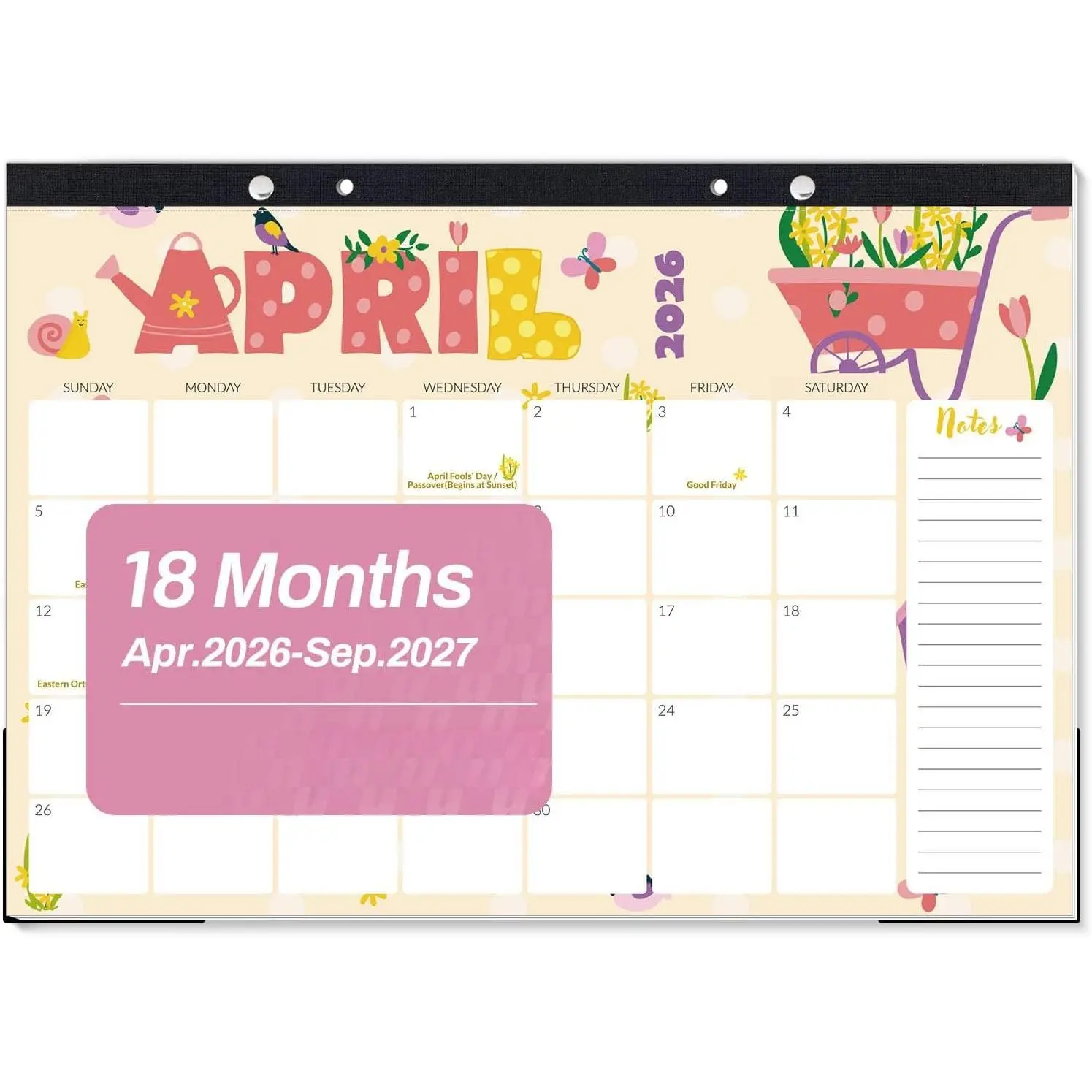 Desk Calendar 2026 17x12, 18 Months, Apr. 2026 to Sep. 2027, Academic Calendar 2026-2027, School Year Large Desktop Calendar Monthly for Teacher, Cute with Note