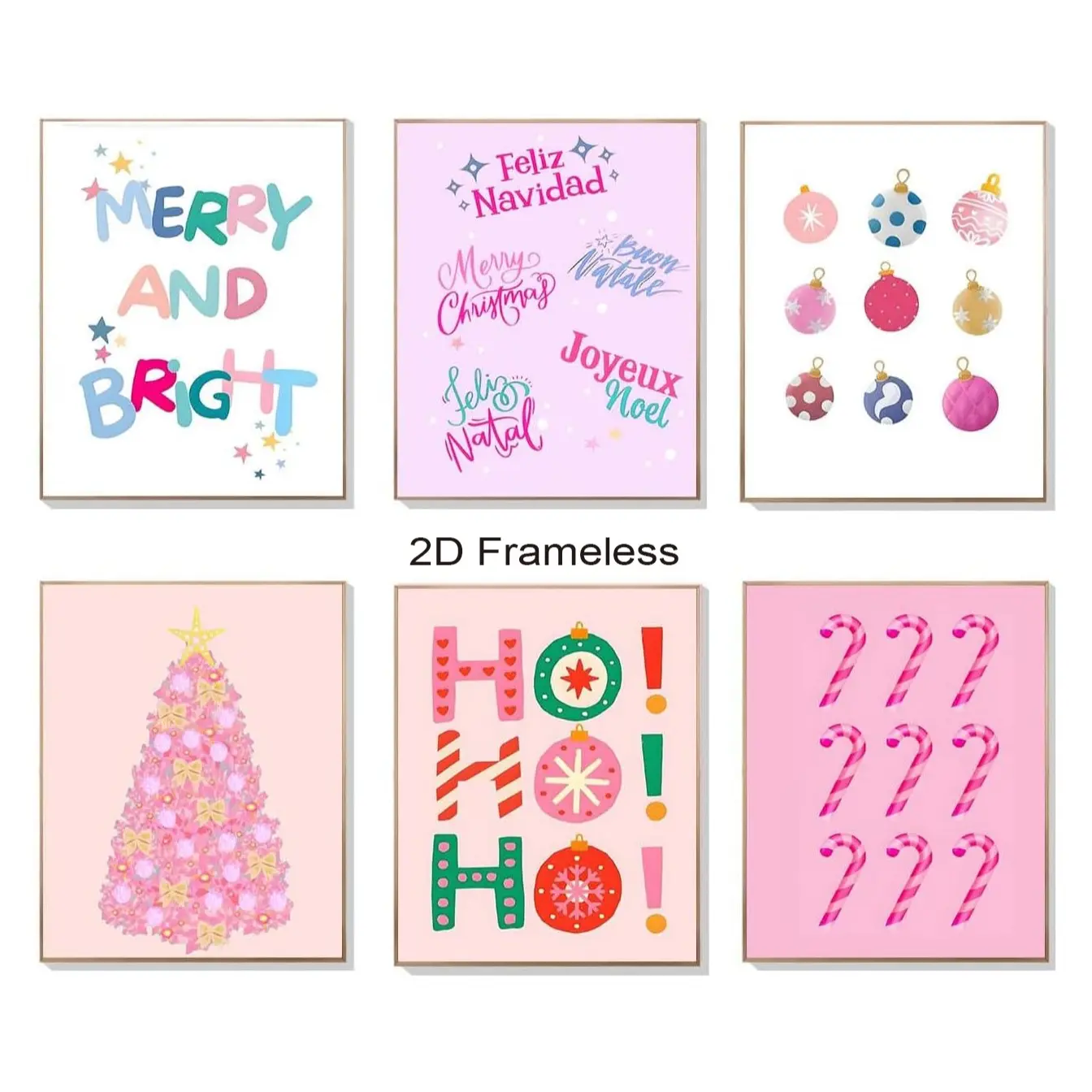 6pc set - Never go out of style Christmas wall art, minimalist style Christmas poster aesthetics, fashionable holiday-themed Christmas poster, suitable for Christmas tree decoration, winter gallery living room and bathroom walls. Frameless.