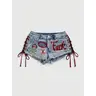 Spring/Summer Women's Y2K Retro Jersey Sports Ballet Style Graphic Logo Embroidered Drawstring Low Waist Mini Denim Shorts