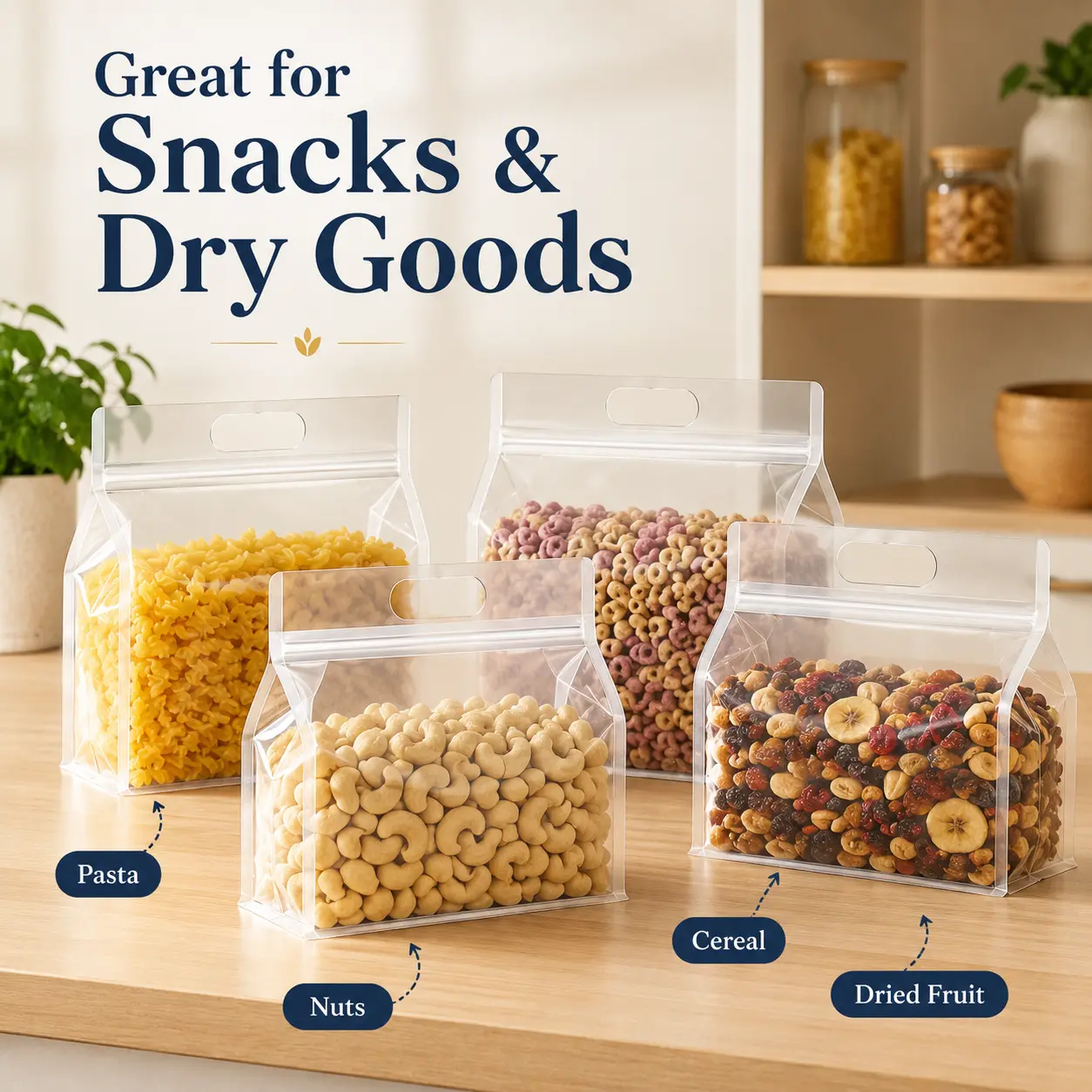10pcs Premium Reusable Self-Sealing Leakproof Plastic Rectangle Food Storage Containers, Transparent Thick Pouch, Durable Kitchen Organizer for Snack Storage, Tea - Food Contact Safe, No Electricity Needed