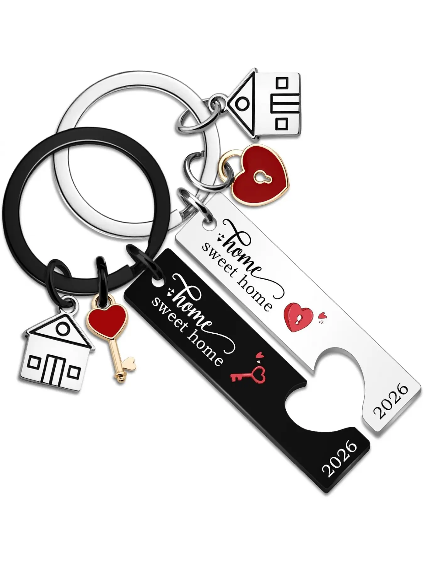 2pcs Sweet New Home Stainless Steel Keychain 2026 Closing Gifts for Home Buyers House Warming Gifts New Apartment 2026 House Keychian Couple Gift For New Homeowner Friends Valentines Day Keyrings Metal Keychains