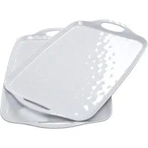TP Large Serving Trays with Handles, 19" x 12" Melamine Serving Platters for Food, Turkey, Set of 2 Rectangular Trays for Party, Pure White