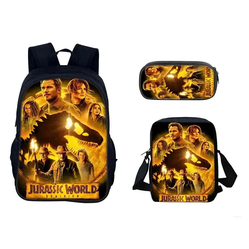 3pcs/Set Backpack Harajuku Dinosaur 3D Printed School Student Bookbag Anime Jurassic Daypack Park Shoulder Bags Pencil Case
