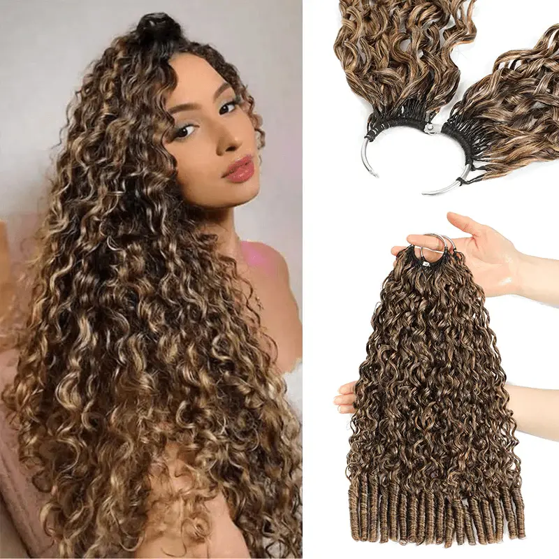 Rhiso P4/27 Ash Blonde Highlight Burmese Curly Crochet Hair Machine Made Feather Human Hair Extension