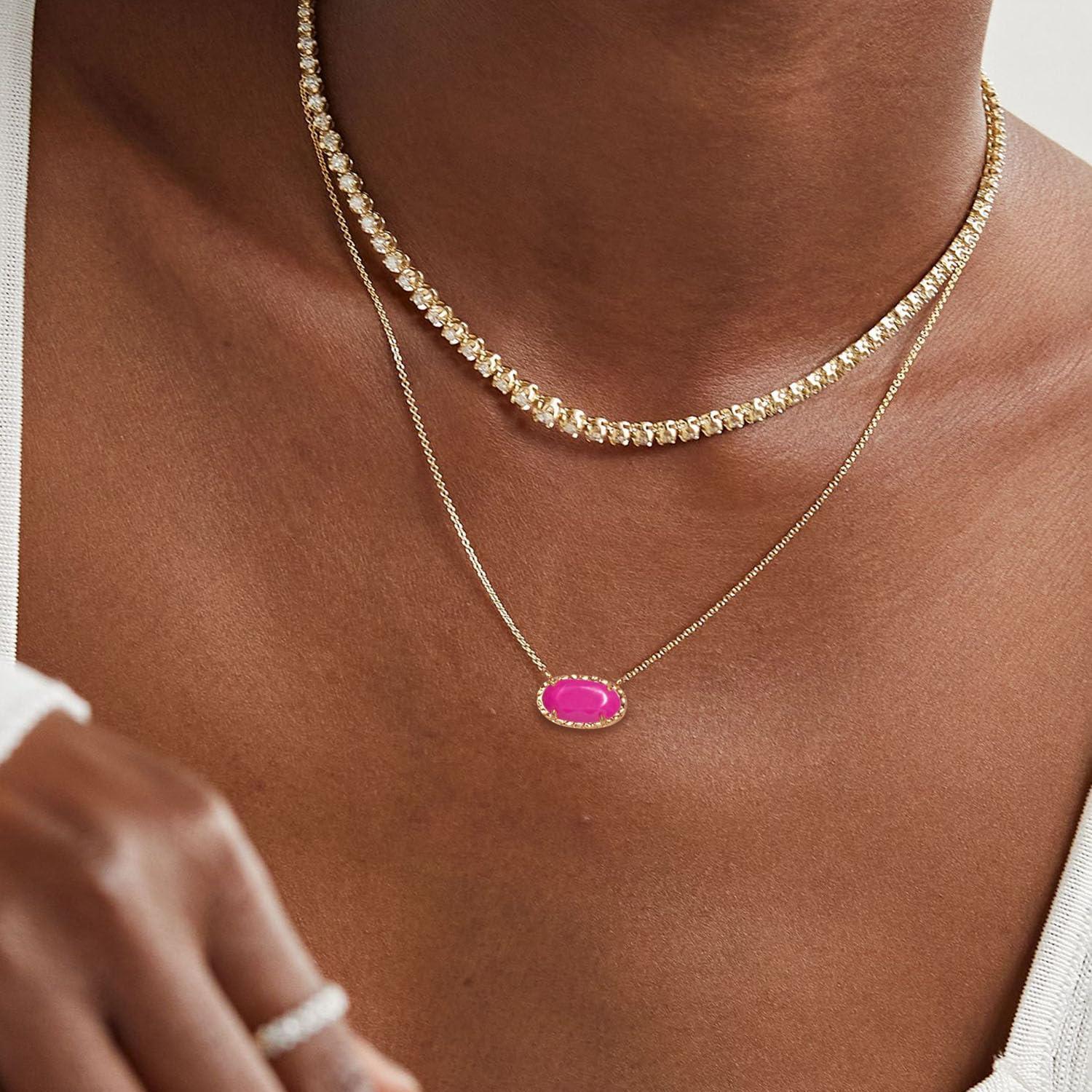 European and American cross-border best-selling necklace with colorful zircon and natural stone, oval collarbone chain, fashionable and trendy niche personalized jewelry