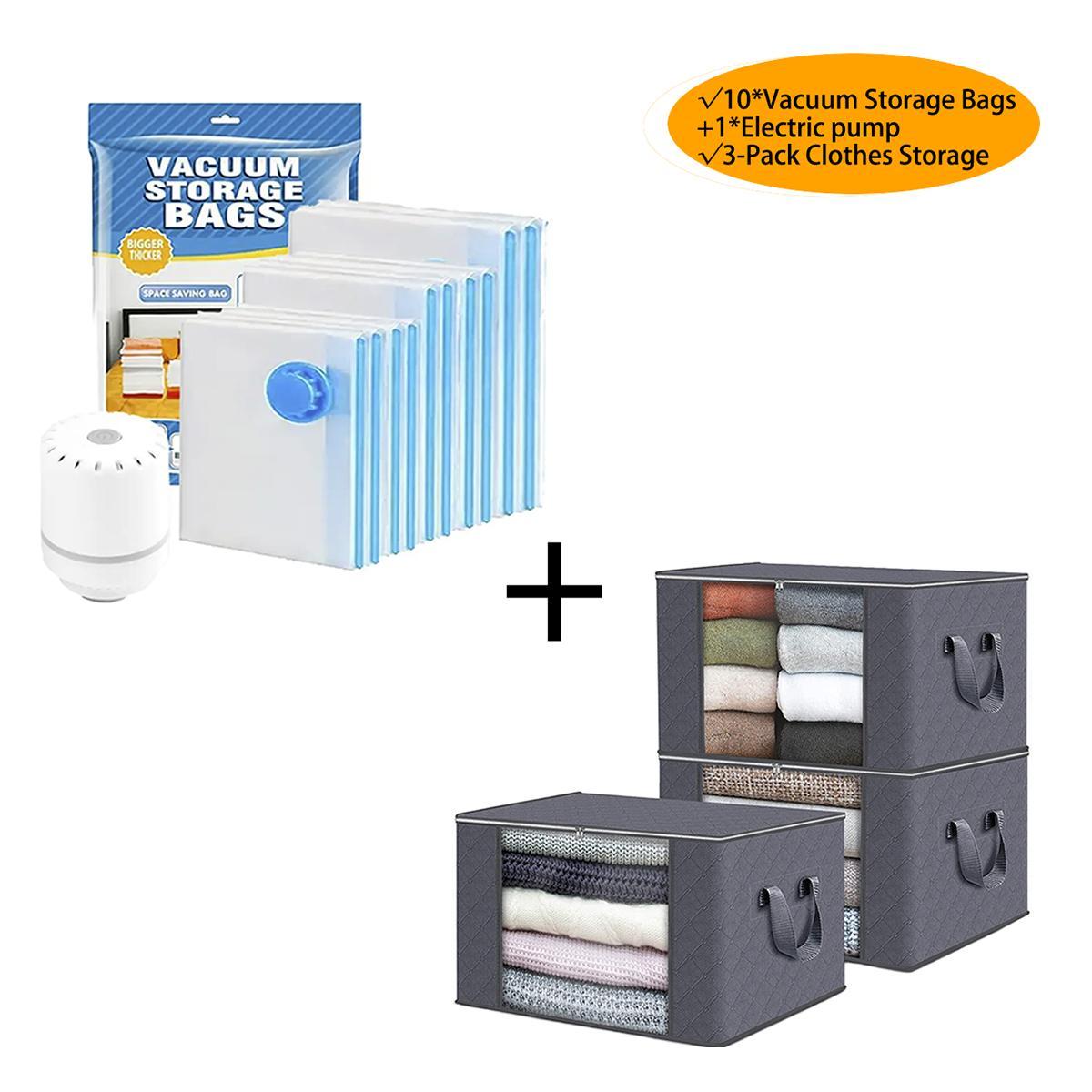 Summer Vacuum Storage Bag with Electric Pump, 10pcs Multi Size Vacuum Clothes Storage Bag & 1 Count Pump, Dustproof Organizer Storage Bag, Reusable Waterproof Space Saving Storage Bag, Space Saver Compression
