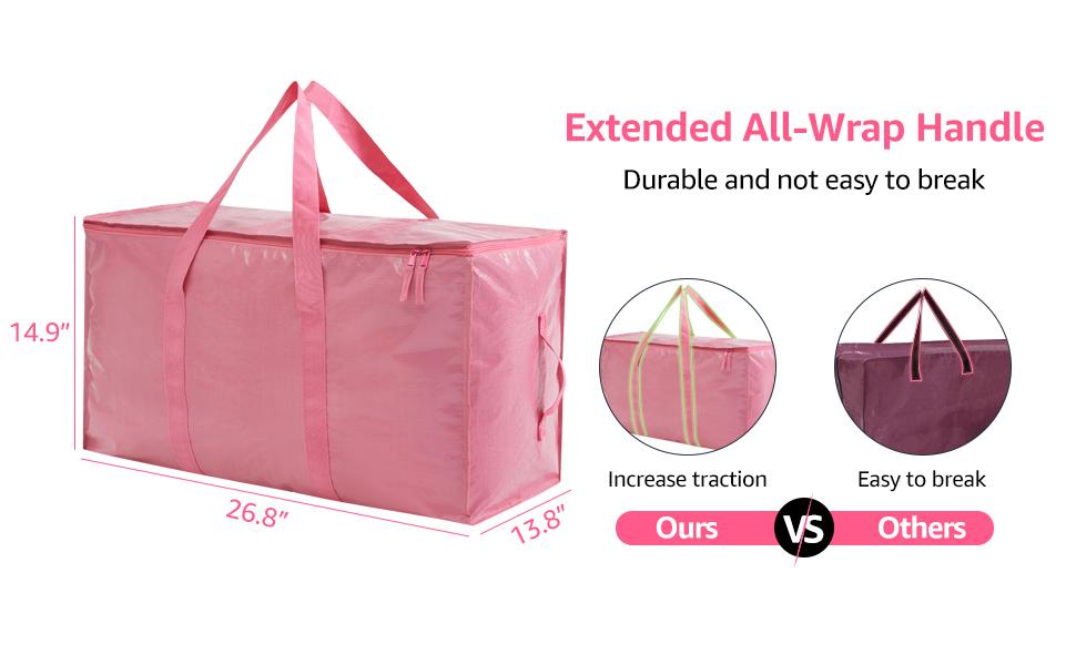 Moving Bags Heavy Duty Extra Large, Moving Boxes, Moving Supplies Essentials,Storage Bins with Lids, Plastic Packing Totes, Storage Bags for Clothes with Handles & Zippers(Pink, 8 Pack)