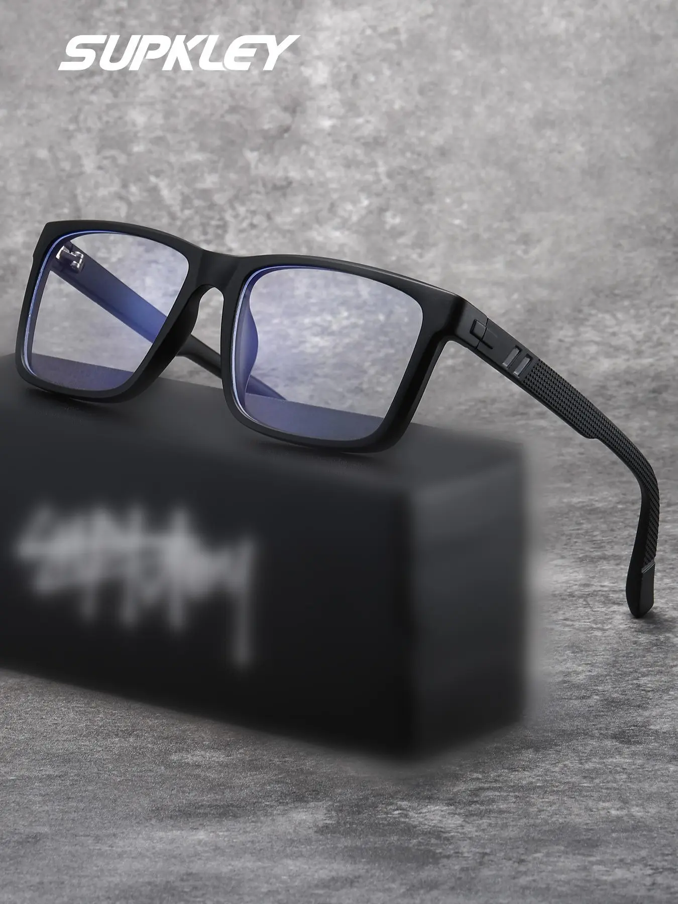 SUPKLEY Men's Transparent Square Frame Glasses, Lightweight Frames, Casual Lightweight Comfort Design, Ideal Gift Choice, PC Lens Material, All Seasons, Casual Eyeglasses, Square Frame Eyewear