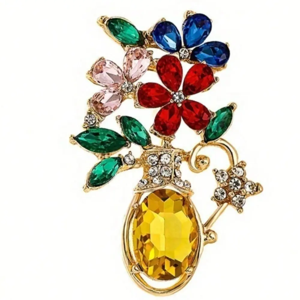 Creative Women Men Luxury Crystal Vase Shining Brooches Jewelry Fashion Unisex Rhinestone Exquisite Badges Pins