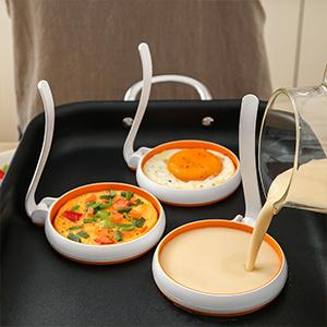 Silicone Fried Egg Cooker Rings Set,Nonstick,Easy to Use&Clean, 4-pack, Round Egg Mold for Cooking Pancake,Breakfast Sandwich, fit McMuffin Biscuit,Griddle Egg Ring for Frying Eggs