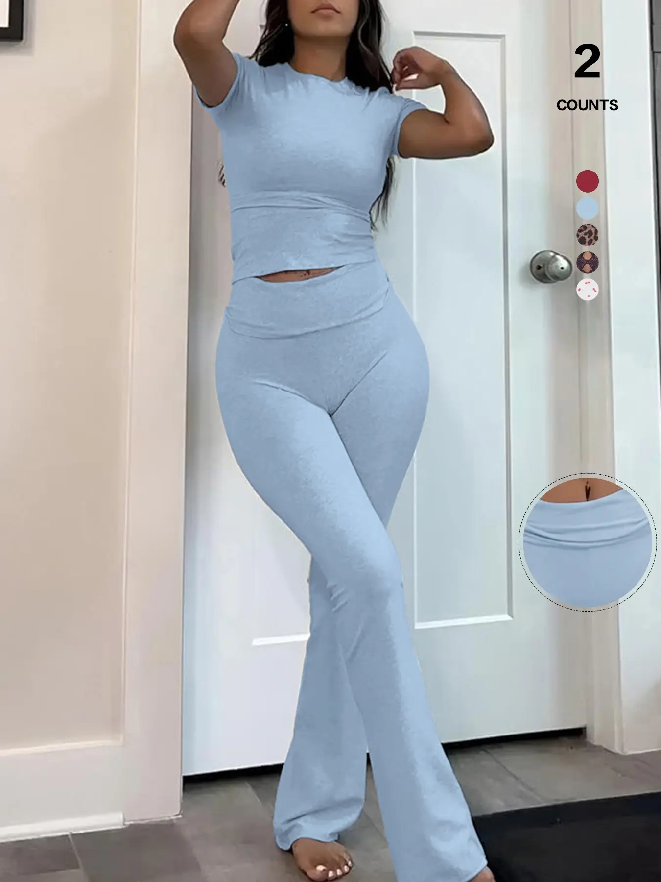 Women's Two-Piece Home Set, Comfortable Round Neck Top with Wide Leg Pants, Ideal for Travel and City Walks, Basic Casual Style, Print, Clothes