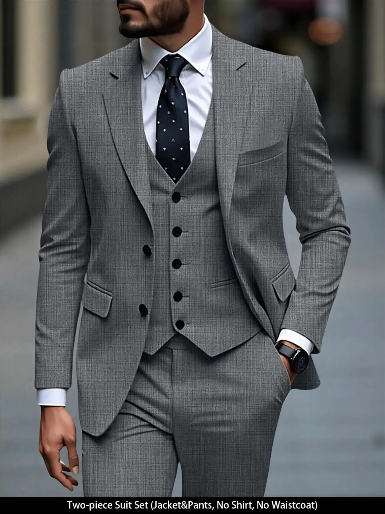 Men's Luxury Suit Set, Fine Checkered Craftsmanship, Two-Piece, Notch Lapel Double Button, Light Luxe Business Style, Tailored Fit, Business Travel, Party, Fashion Streetwear