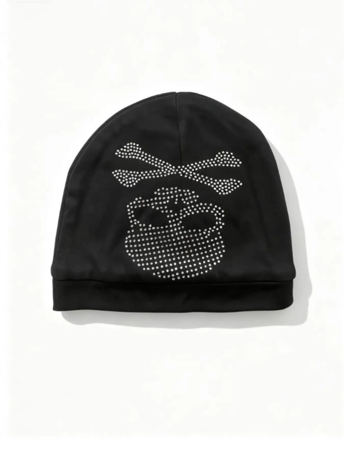 American Street Knit Beanie Hat, Rhinestone Embellished Geometric Pattern, Unisex Stretch Fitted Cap for All Seasons