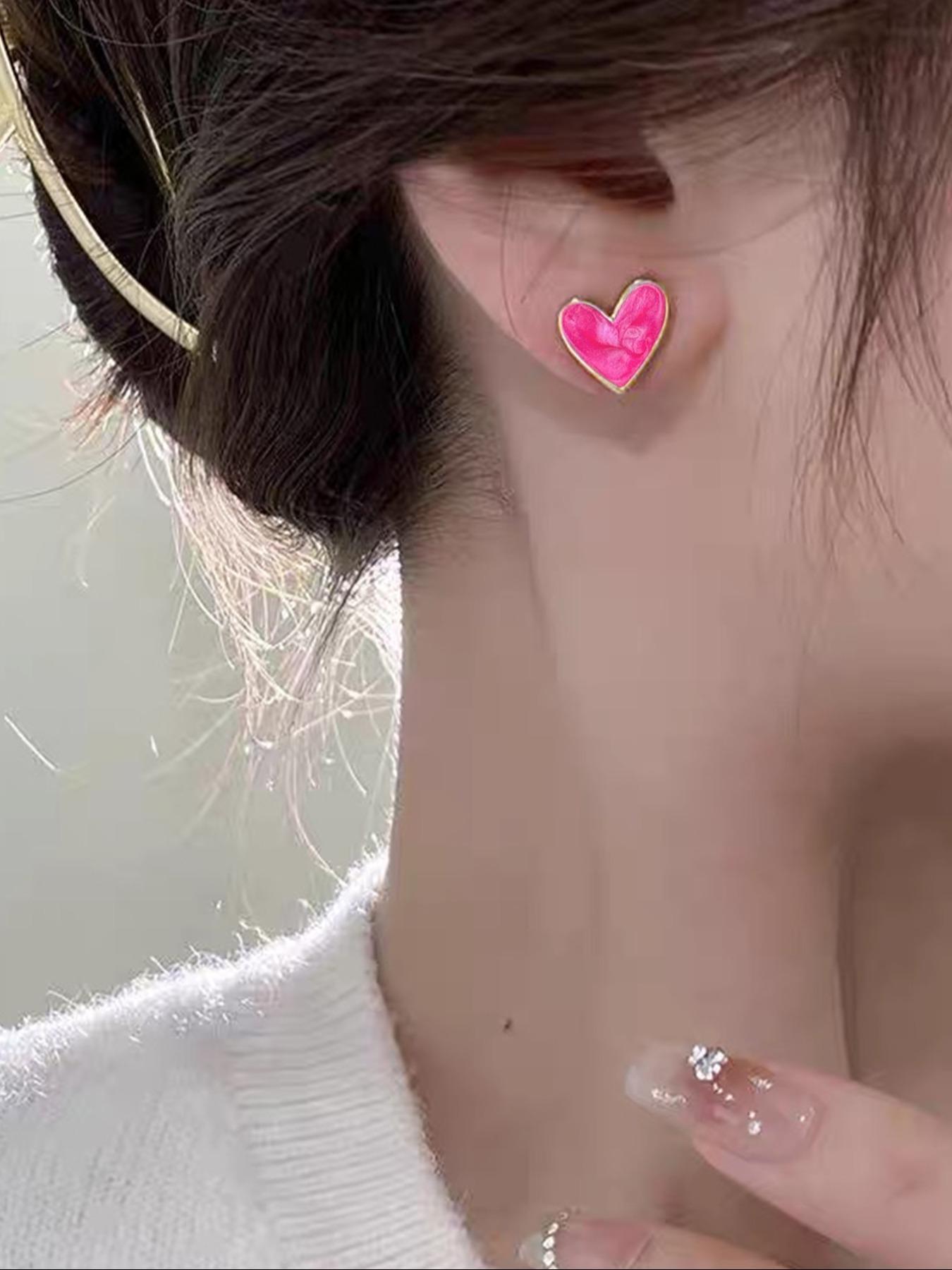 Heart Shaped Stud Earrings, Fashionable Earrings for Women & Girls, Casual Jewelry for Party, Daily Clothing Decor, Trendy All-match & Exquisite Jewelry for Gift, Flat Back Earrings, Studs Earrings