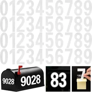 Reflective Mailbox Number for Outside, 4 Inch 4 Sets Vinyl  White Mailbox Numbers Stickers,  Self-adhesive House Adress Numbers for Mailbox Door Signs  (Number 0-9)