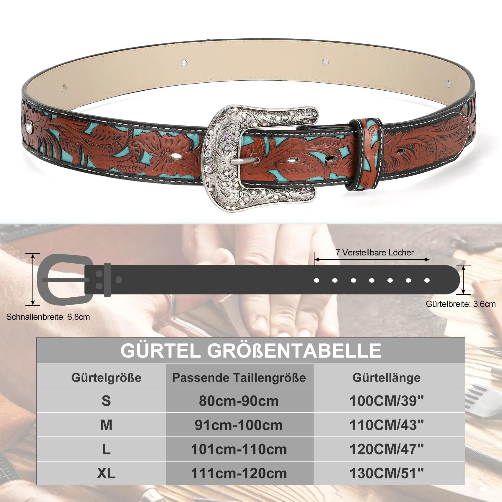 XZQTIVE Unveils Timeless Western Glamour: A Versatile, Cowboy-Inspired Leather Belt Adorned with Intricate Floral Embossing & a Captivating Rhinestone-Encrusted Turquoise Longhorn Buckle for All Boho Leaf Embossed Western Belt SpringStatements