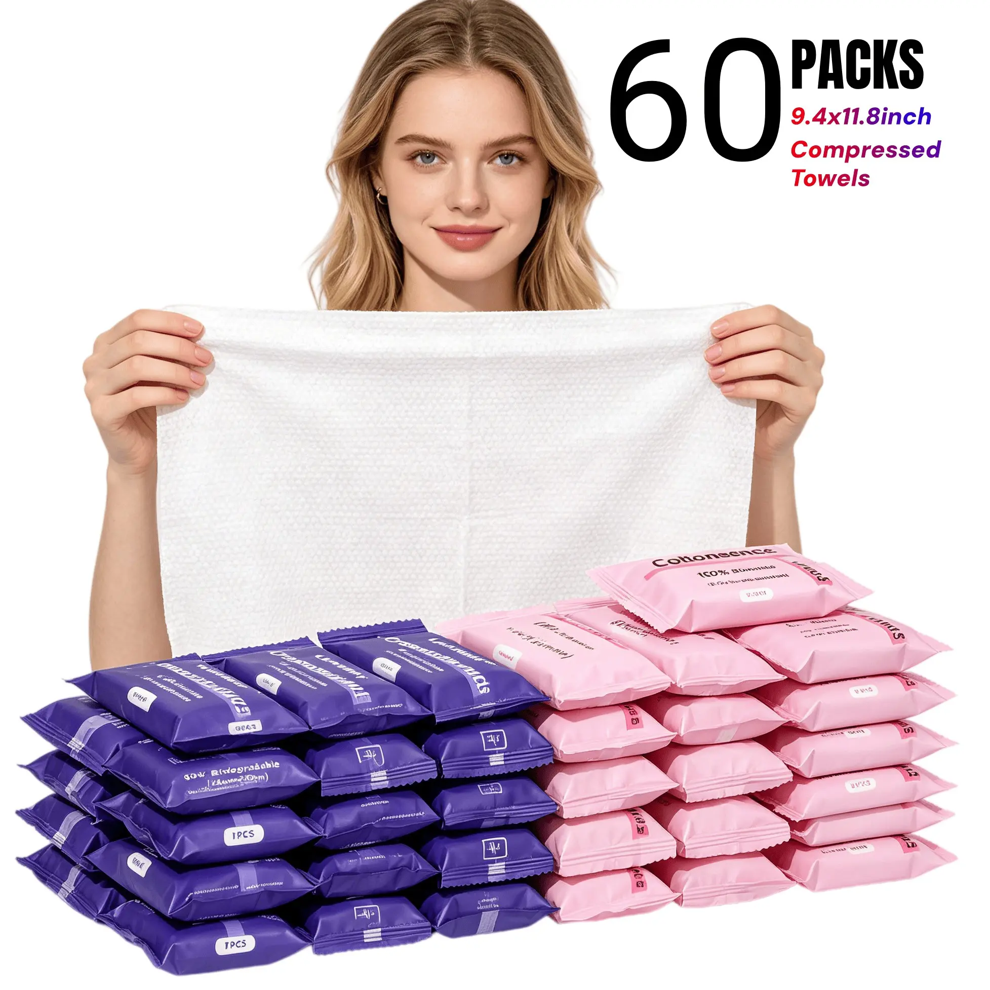 Extra Large&Thick Compressed Towel Tablets, Disposable Coin Tissue for Travel, Portable Face Towels 9.4x11.8 Inch, Soft Durable Compressed Towels for Camping Outdoor On The Go (60/120/180 Cts)
