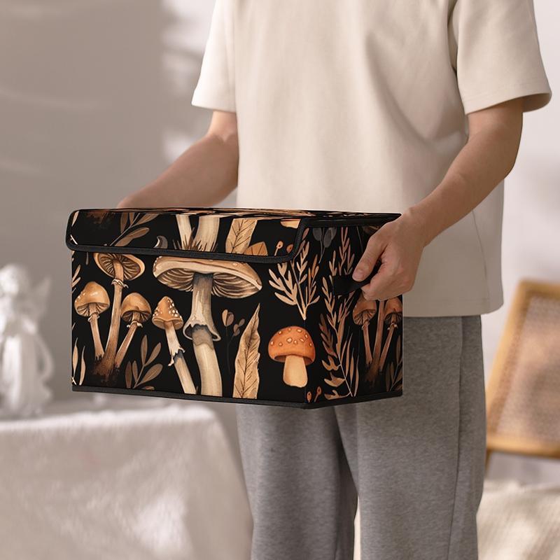 Mushroom Pattern Storage Box with Handles, Bedroom Closet Organizer, Bed Underneath Storage for Clothes Blankets Sheets Toys