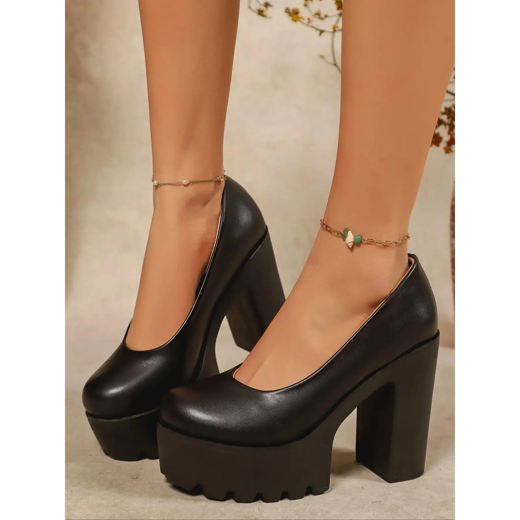 2026Women's Glossy PU Leather Rubber Heel Shoes, Comfortable-On & Fall Fashion, Elegant All-Season Women's Footwear, Elegant Heeled Shoes