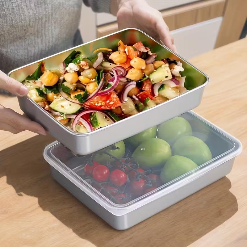 3pcs Stainless Steel Food Storage Containers with Lids |   Reusable Meal Prep Lunch Box |   Stackable Refrigerator & Kitchen Organizer |   Durable Leakproof Bento Tray Set