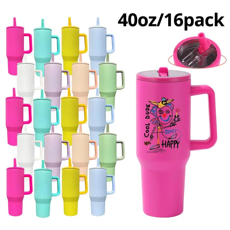 40oz Insulated Stainless Steel Sublimation Tumbler Bulk Pack (16pcs) - Flip Straw Vacuum Flask, Leak-Proof Lid, Double-Wall Design, Car Cup Holder Compatible, DIY Custom Gift Drinkware for Outdoor Use304 Stainless Steel Tumbler