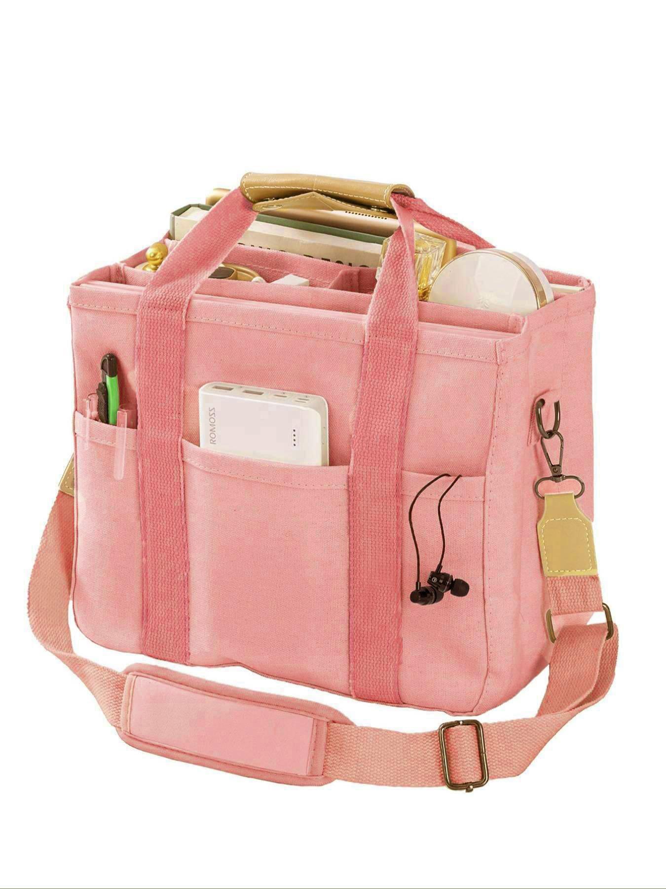 Solid Color/flower & Fruit & Heart Pattern Fabric Storage Tote Bag for Women, Summer 2024 Large Capacity Everything Tote Bag, Travel Essentials, Multiple Pocket Work Bag, Multipurpose Tote Organizer, Travel Essentials Carryall